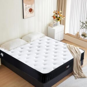 Juego King Memory Foam Mattress, King Size Mattress 12 inch King Mattress in a Box, Medium Firm Mattress Hybrid Mattress with Individual Pocket Spring for Pressure Relief