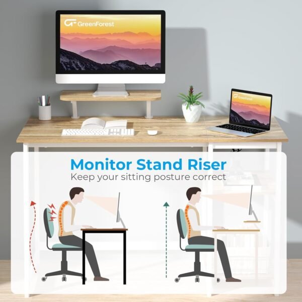 GreenForest Computer Desk with Monitor Stand,47 inch Home Office Desk with Reversible Storage Shelves Modern Writing Study Work Table,Easy Assembly,Oak - Image 4