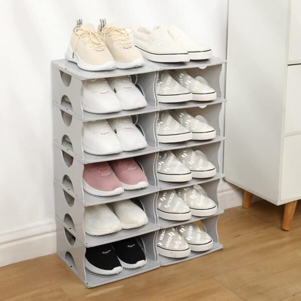 6-Tier Shoe Rack, Stackable Storage Organizer for Bedroom Entry, Adjustable Rack, Shoe Slots Shelf, Easy Tower Rack, Grey - Image 10