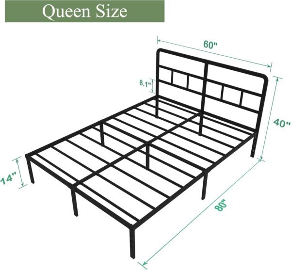 Queen Bed Frame with Headboard, 14 Inch Queen Bed Frame No Box Spring Needed Support Up to 3000 lbs, Noise Free, Easy Assembely, Black - Image 6