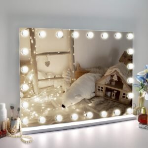 31.5″x 23.6″ Vanity Mirror Makeup Mirror with Lights,10X Large Hollywood Lighted Vanity Mirror with 24 Dimmable LED Bulbs,3 Color Modes,Touch Control for Bedroom,Wall-Mounted,White