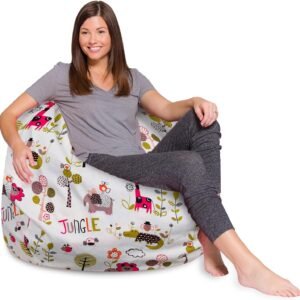 Posh Beanbags Bean Bag Chair, X-Large-48in, Canvas Jungle Animals on White