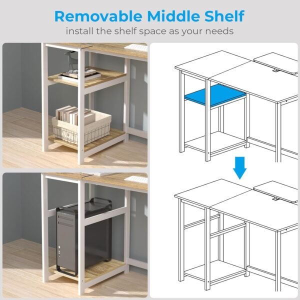 GreenForest Computer Desk with Monitor Stand,47 inch Home Office Desk with Reversible Storage Shelves Modern Writing Study Work Table,Easy Assembly,Oak - Image 7
