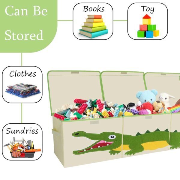 Kid Large Toy Box for Boy and Girl Cute Toddler Toy Storage Bin with Lid Baby Toy Chest Room Decor Organizer Basket (crocodile) - Image 3
