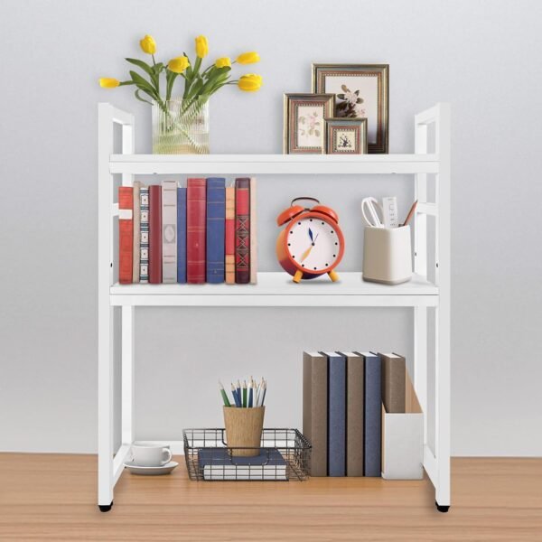 LOYALHEARTDY Computer Desktop Bookcase, 2-Tier Multipurpose Countertop Hutch Display Shelf Desk Storage Countertop Hutch Bookshelf Metal Adjustable Desk Shelf Organizer for Home Dorm Office Supplies - Image 4