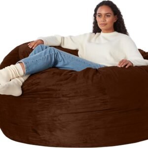 Amazon Basics Memory Foam Filled Bean Bag Chair with Microfiber Cover, 5 ft, Brown, Solid