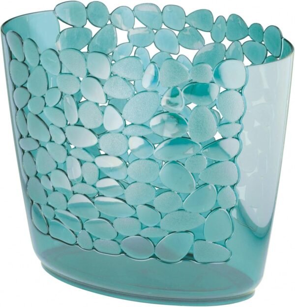 mDesign Plastic Slim Oval 2 Gallon Trash Can Wastebasket Garbage Bin - Decorative Themed Basket for Bathroom, Bedroom, Office - Hold Trash, Waste, Recycling - Pebbles Collection - Blue