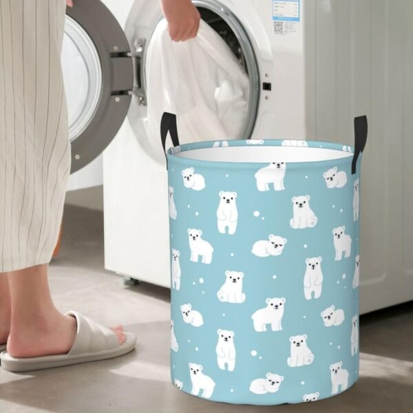 Cute Cartoon Polar Bears Round Laundry Hamper Storage Basket Toys Clothes Organizer Bin For Home Bathroom Bedroom Dorm Nursery, 62l - Image 6