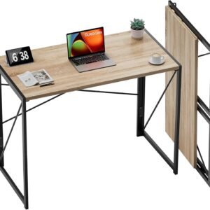 Coavas Small Folding Desk, No Assembly Required Computer Desks, 31.5 inch Spaces Saving Foldable Table for Bedroom, Home Office, Dorm, Apartment, Beech