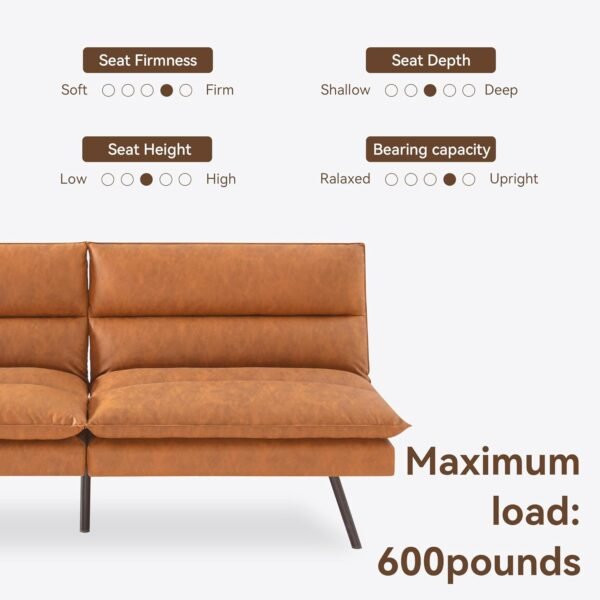 Opoiar Futon Sofa Bed,Memory Foam Couch Bed,Comfortable Brown Faxu Leather Loveseat Sleeper Sofa for Dorm Apartment Office College Small Space Bedroom RV Living Room - Image 7