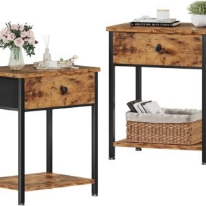 Night Stand Set 2 with Drawers, Nightstand Set of 2,Small Nightstand with Storage Bedside Table for Bedroom, Dorm, Modern End Table