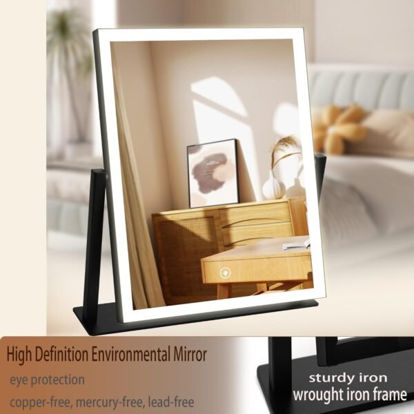 14in White Vanity Mirror with Lights Desktop LED Smart Mirror Lighted Makeup Mirror Cosmetic for Travel 3 Color Modes Dimmable Touch Control,363° Rotation,Gift for Teen Girl - Image 5