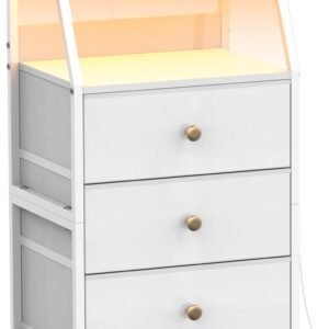 Tohomeor Dresser with Fabric Drawers Nightstand with 2 Tier Shelf Storage Tower for Bedroom Hallway Entryway Closet Organizer Sofa Beside Table Furniture (White, 3 Drawers)