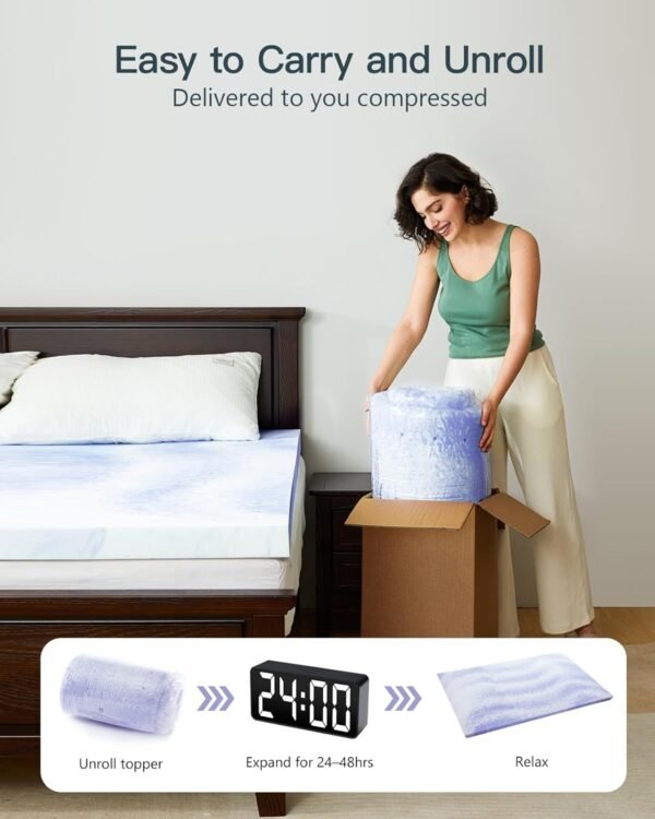 PERLECARE 3 Inch Queen Memory Foam Mattress Topper for Pressure Relief, Cooling Gel Infusion, CertiPUR-US Certified Purple, PCMTQ34PU-US - Image 6