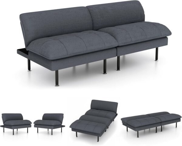70" Futon Sofa Bed, 4-in-1 Multi-Function Couch Bed with Adjustable Backrest, Modern Convertible Futon, Recliner Love Seat Sleeper Sofa, Small Futon Couch for Living Room, Office, Grey - Image 4