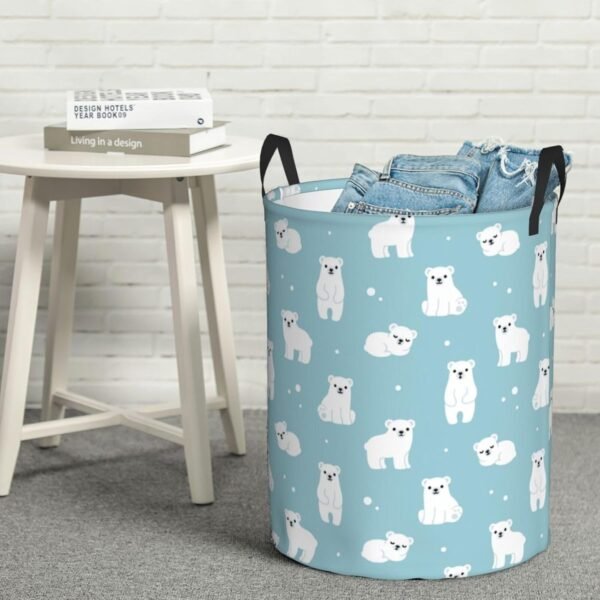 Cute Cartoon Polar Bears Round Laundry Hamper Storage Basket Toys Clothes Organizer Bin For Home Bathroom Bedroom Dorm Nursery, 62l - Image 7