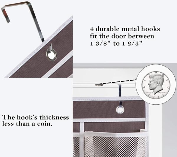 MISSLO Heavy Duty Organizer for Narrow Door with 12 Mesh Pockets (Brown) - Image 5