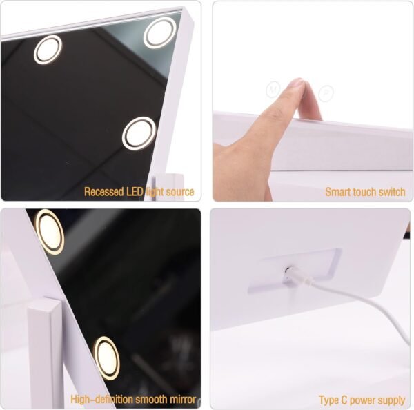 EYMPEU Vanity Mirror with Lights, Hollywood Makeup Mirror with 3 Color Light Modes and 9 Dimable Built in LED Bulbs, Free Rotation Touch-Sensitive Controls Lighted LED Makeup Mirror - Image 5