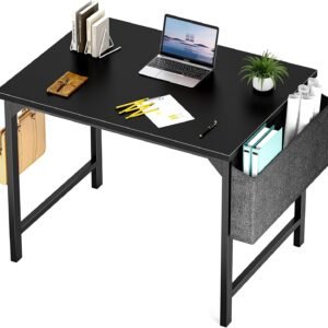 Sweetcrispy Small Computer Office Desk 32 Inch Kids Student Study Writing Work with Storage Bag & Headphone Hooks Modern Simple Home Bedroom PC Table