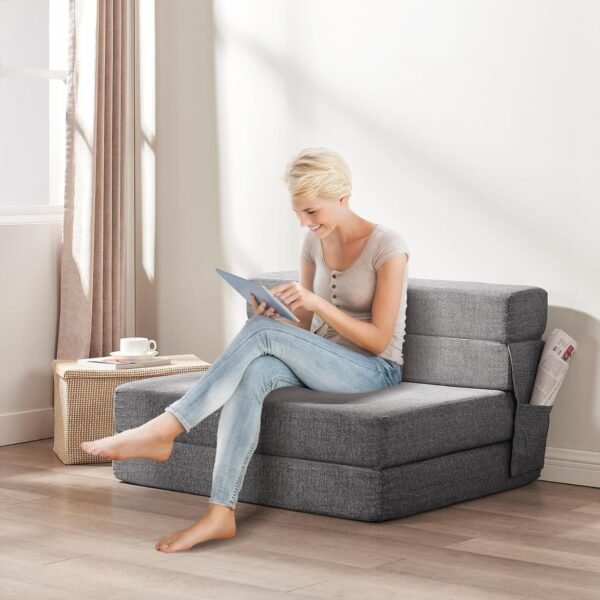 Z-hom Folding Sofa Bed, 2024 Upgraded 6 inch Memory Foam Couch, Convertible Sleeper Chair Floor Couch, Futon Sofa Sleeper Chair with Pillow & Washable Cover for Living Room/Bedroom/Guest, Grey - Image 7