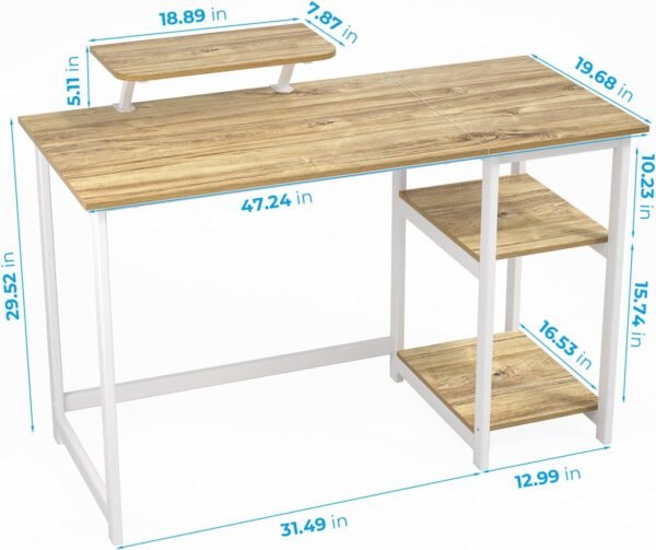 GreenForest Computer Desk with Monitor Stand,47 inch Home Office Desk with Reversible Storage Shelves Modern Writing Study Work Table,Easy Assembly,Oak - Image 3