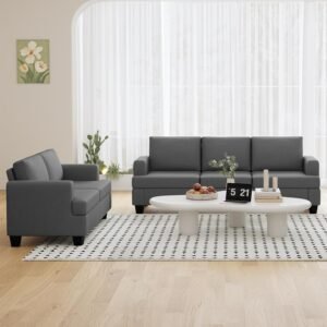 Furnimart Deep Seat Sectional Sofa Set, Modern 3 Seater Couch and Loveseat Sets, Couches Set of 2 for Living Room, Comfy Fluffy Grey Couch with Removable Sofa Cover, Dark Grey