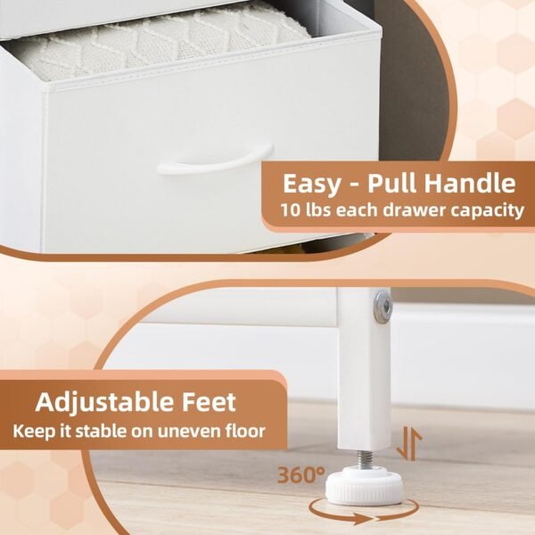Somdot White Dresser with Charging Station and LED Light for Bedroom, Tall 5 Drawers Nightstand with Removable Fabric Bin for Bedside Laundry Closet Entryway Hallway, White Leather - Image 6