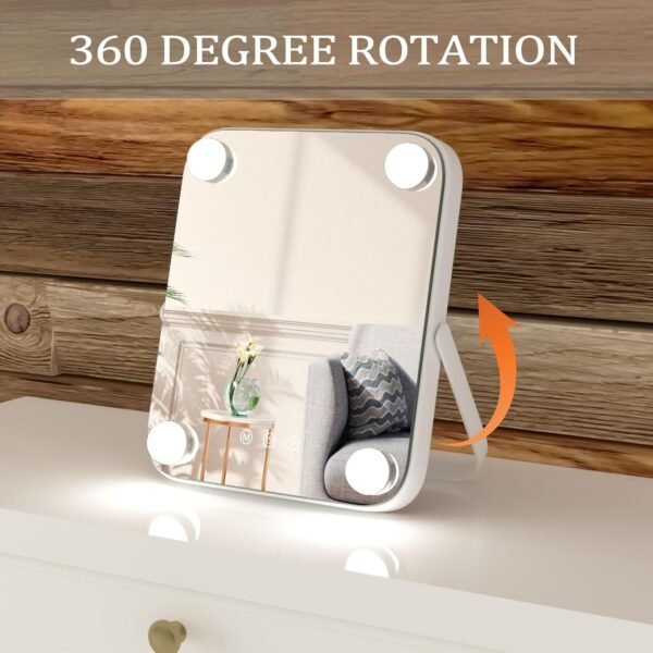 Hollywood Vanity Mirror with Lights,Lighted Vanity Mirror with 4 Dimmable Bulbs, Tabletop Makeup Mirror Smart Touch Control 3 Colors 360°Rotation Dimable Light Portable Travel Makeup Mirror - Image 5