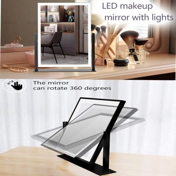 14in White Vanity Mirror with Lights Desktop LED Smart Mirror Lighted Makeup Mirror Cosmetic for Travel 3 Color Modes Dimmable Touch Control,363° Rotation,Gift for Teen Girl - Image 6
