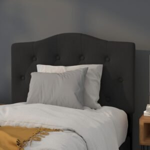 EMMA + OLIVER Tufted Upholstered Twin Size Headboard in Black Fabric