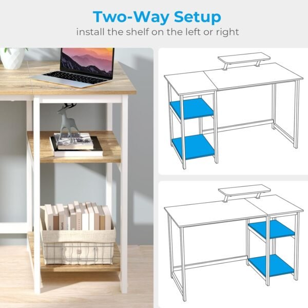 GreenForest Computer Desk with Monitor Stand,47 inch Home Office Desk with Reversible Storage Shelves Modern Writing Study Work Table,Easy Assembly,Oak - Image 5