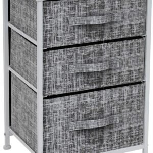 Sorbus Nightstand with 3 Drawers – Bedside Furniture & Accent End Table Chest for Home, Bedroom Accessories, Office, College Dorm, Steel Frame, Wood Top, Easy Pull Fabric Bins (Gray/White)