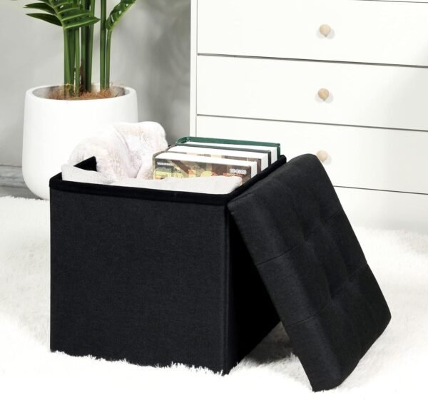 B FSOBEIIALEO Storage Ottoman Cube, Storage Chest Folding Foot Rest Seat, Linen Black 12.6"X12.6"X12.6" (2 Pack) - Image 2