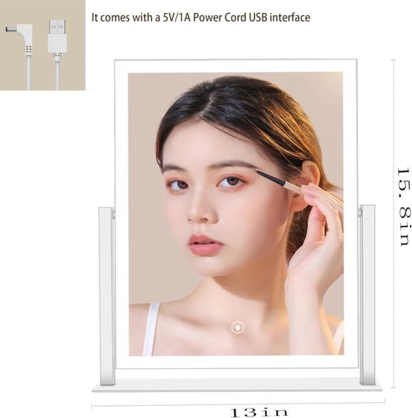 14in White Vanity Mirror with Lights Desktop LED Smart Mirror Lighted Makeup Mirror Cosmetic for Travel 3 Color Modes Dimmable Touch Control,363° Rotation,Gift for Teen Girl - Image 4