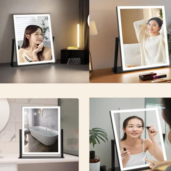 14in White Vanity Mirror with Lights Desktop LED Smart Mirror Lighted Makeup Mirror Cosmetic for Travel 3 Color Modes Dimmable Touch Control,363° Rotation,Gift for Teen Girl - Image 7