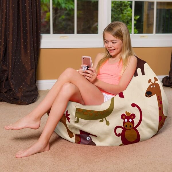 Posh Beanbags Bean Bag Chair, X-Large-48in, Canvas Jungle Animals on White - Image 4