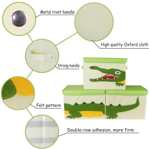 Kid Large Toy Box for Boy and Girl Cute Toddler Toy Storage Bin with Lid Baby Toy Chest Room Decor Organizer Basket (crocodile) - Image 4