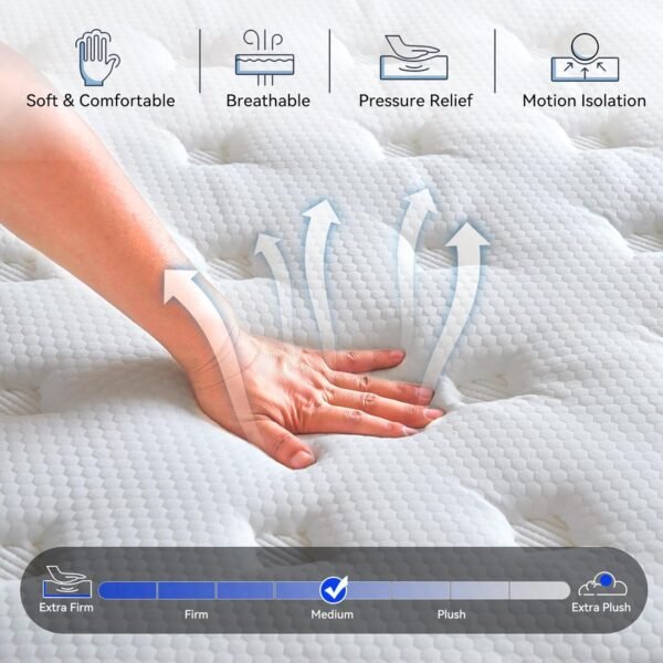 Juego King Memory Foam Mattress, King Size Mattress 12 inch King Mattress in a Box, Medium Firm Mattress Hybrid Mattress with Individual Pocket Spring for Pressure Relief - Image 6