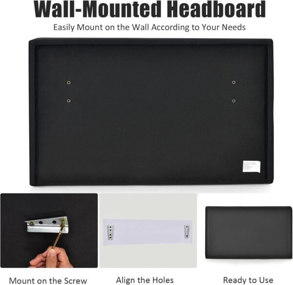 GOFLAME Upholstered Wall Mounted Headboard, Twin Size PU Leather Headboard for Bedroom & Guest Room, Easy Assembly (Black) - Image 5