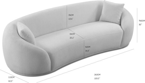 103.15" Modern Curved Sofa,Small Space Sofa,Half Moon Shape Teddy Fabric Couch with Throw Pillows,Oversized Cloud Couch for Living Room, Apartment,Office(Blue) - Image 2