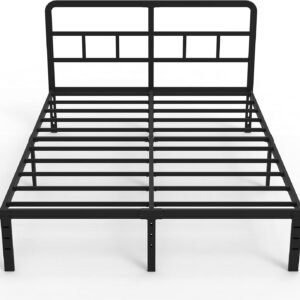 Queen Bed Frame with Headboard, 14 Inch Queen Bed Frame No Box Spring Needed Support Up to 3000 lbs, Noise Free, Easy Assembely, Black