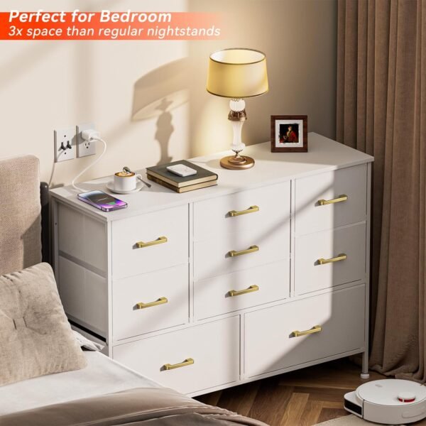 Wide Dresser for Bedroom TV Stand Entertainment Center with Large Chest of 9 Drawers for 50'' TV with Leather Front, Metal Handles for Closet, Entryway, Living Room, Glacier White - Image 2