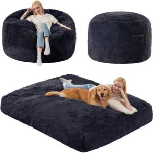 Bean Bag Chairs for Adults Teens Convertible Chair Mattress, Bean Bags Chair with Removable Plush Cover, Sleeper Chair That Turns into Mattress, Full, Dark Grey