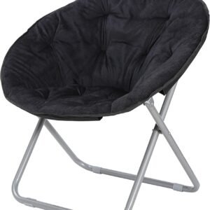 ZenStyle Faux Fur Chair, Folding Chair Soft Lounge Chair, Portable Moon Chair for Bedroom, Dorm Rooms, Apartments, Lounging, Garden and Courtyard, Black