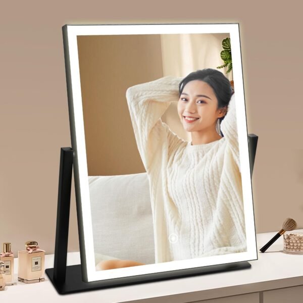 14in White Vanity Mirror with Lights Desktop LED Smart Mirror Lighted Makeup Mirror Cosmetic for Travel 3 Color Modes Dimmable Touch Control,363° Rotation,Gift for Teen Girl - Image 9