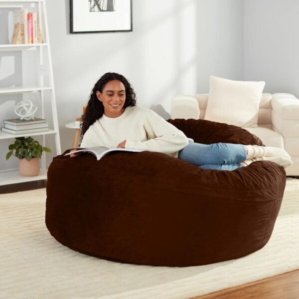Amazon Basics Memory Foam Filled Bean Bag Chair with Microfiber Cover, 5 ft, Brown, Solid - Image 2
