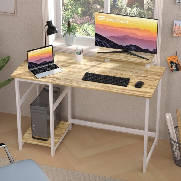 GreenForest Computer Desk with Monitor Stand,47 inch Home Office Desk with Reversible Storage Shelves Modern Writing Study Work Table,Easy Assembly,Oak - Image 2