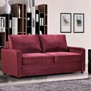 Rosina Convertible Sleeper Sofa with Innerspring Mattress and Durable Metal Frame, 500 lb Capacity, Mid-Century Velvet Pull Out Couch Bed, 70″ Wide, Full Size, Ruby