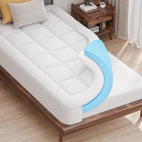 Dual Layer Memory Foam Mattress Topper - AprLeaf 3 Inch Pillow Top Mattress Topper, 2 Inch Cooling Gel Memory Foam and 1 Inch Pillow-Top Cover for Medium Support Relief Back Pain (TwinXL, White)
