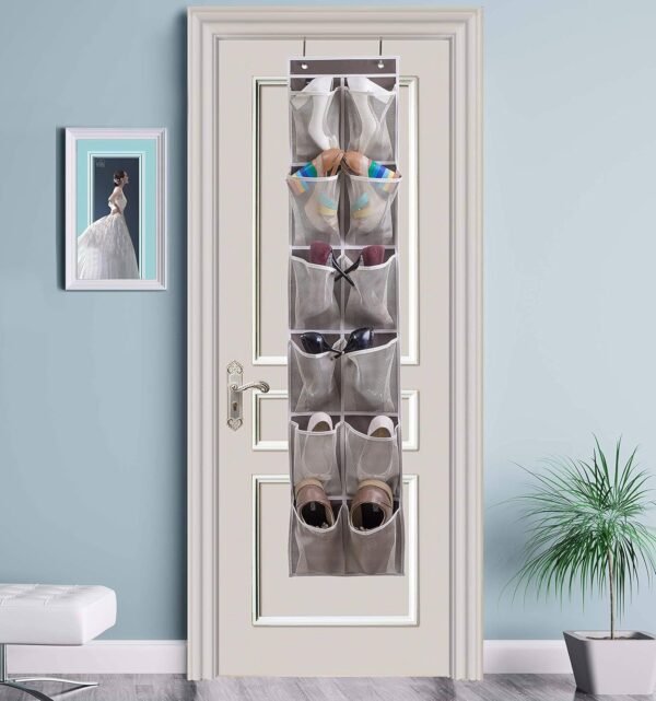 MISSLO Heavy Duty Organizer for Narrow Door with 12 Mesh Pockets (Brown) - Image 2